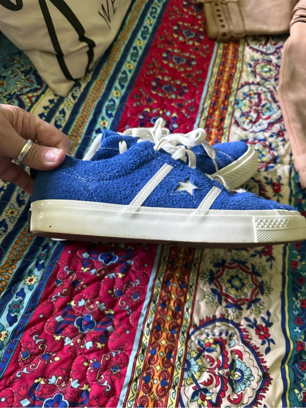 Blue Suede Converse Cons Sneakers with White Star and Stripes - Picture 2 of 5